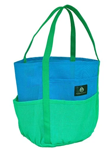 Brt Blue & Green Dolphin Bag, Medium Mesh Beach Bag Tote, 7 Pkts , Zip Pkt