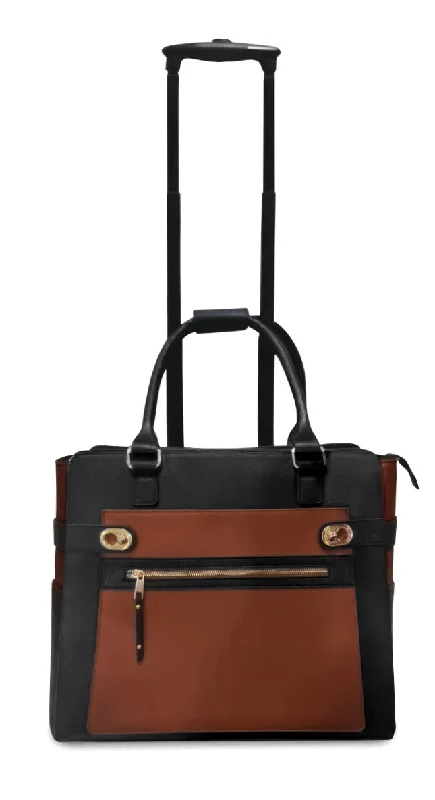 Briefcase with mini gear-Cabrelli Black Strap Betty Carry on Roller briefcase Black/Cognac