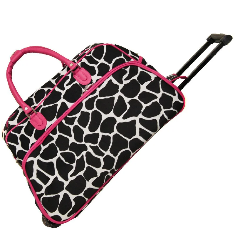 Duffel Bag Cuba retro-CalBags 21" Rolling Carry-On Duffel Bag - Fuchsia Trim Giraffe