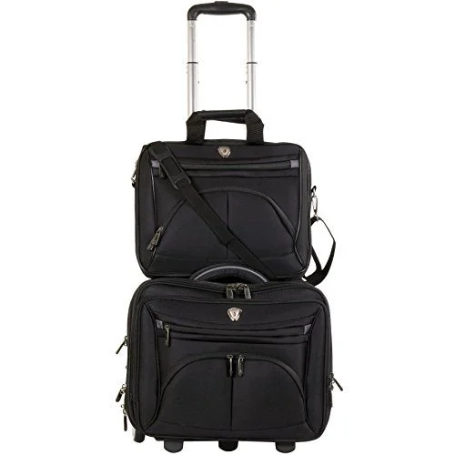 Briefcase with mesh linings-Calpak Ceo Black 2-Piece Rolling Laptop Briefcase Set