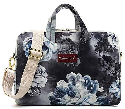 Messenger bag for urban needs-Canvaslove Grey Flower Water Resistant Laptop Shoulder Messenger Bag Case for MacBook Pro 16 inch,15 inch Surface Laptop 3,Surface Book 2 and 14 inch,15 Inch,15.6 Inch Laptop