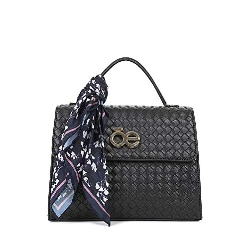 Briefcase with uni gear-Cloe Knitted-like Briefcase bag with Floral Print Scarf in Black Color