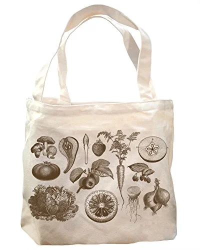 Cognitive Surplus Fruits And Veggies Botanical Illustration Tote Bag 10 Oz Recycled Cotton