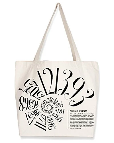 Cognitive Surplus Typographic Nautilus Spiral Fibonacci Number Sequence Tote Bag. (10 Oz Recycled