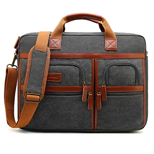 Briefcase with travel gear-CoolBELL 17.3 Inches Laptop Messenger Bag Protective Shoulder Bag Canvas Business Briefcase Multi-Functional Computer Case for Men/Women/College/Office (Canvas Dark Grey)