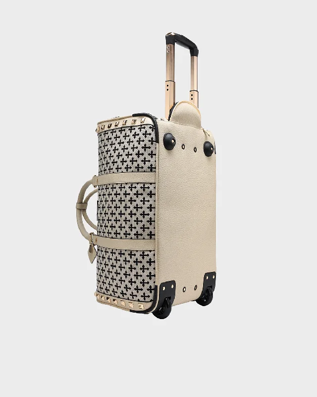 Cross Spiked Rolling Duffle Bag in Cream White