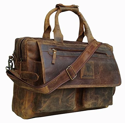 Briefcase with class gear-Devil Hunter 16 Inch Vintage Buffalo Leather Messenger Satchel Laptop Briefcase Men'S Bag Crazy