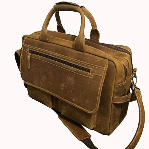 Briefcase with dark leather-Devil Hunter 18 Inch Vintage Buffalo Leather Messenger Satchel Laptop Briefcase Men'S Bag Crazy