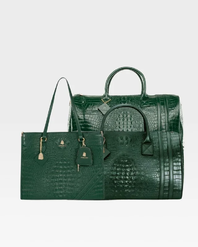 3 Piece Set: Tote Bag, Weekender Bag, Duffle Bag in Emerald Green