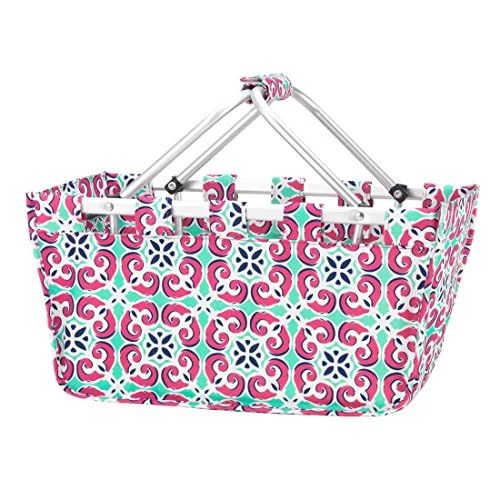 Fashion Print Aluminum Frame Collapsible Utility Market Tote. Mia Tile