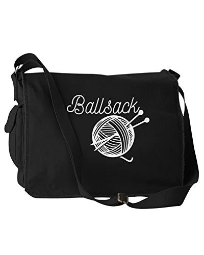 Messenger bag for luxury jaunts-Funny Ballsack Yarn Crochet Knitting Joke Black Canvas Messenger Bag