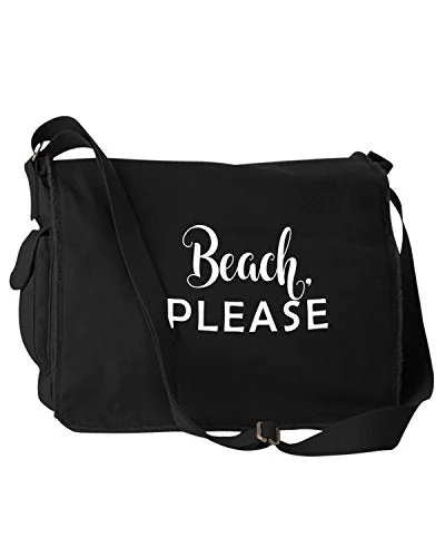 Messenger bag light design-Funny Beach, Please Parody Black Canvas Messenger Bag