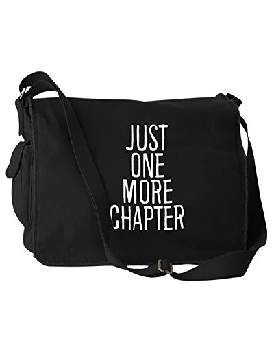 Messenger bag with added space-Funny Bookworm Just One More Chapter Black Canvas Messenger Bag