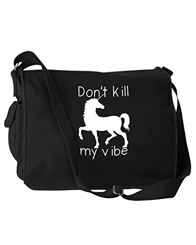 Messenger bag for city style-Funny Don'T Kill My Vibe Unicorn Black Canvas Messenger Bag