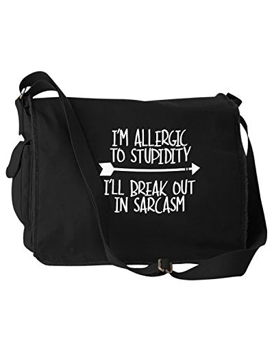 Messenger bag rugged straps-Funny I'M Allergic To Stupidity I'Ll Break Out In Sarcasm Black Canvas Messenger Bag