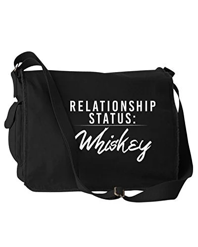 Messenger bag for eco vacations-Funny Relationship Status:Whiskey Alcohol Black Canvas Messenger Bag