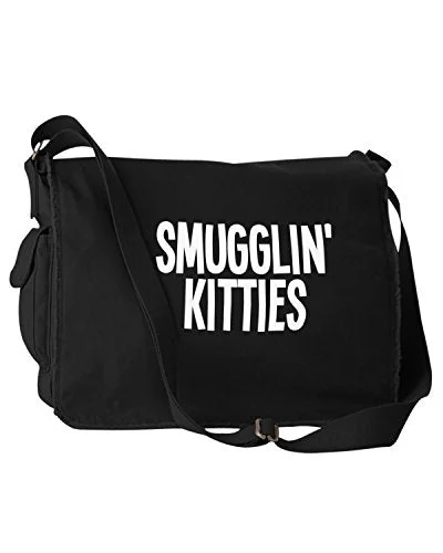 Messenger bag for office gear-Funny Smugglin Kitties Cats Black Canvas Messenger Bag