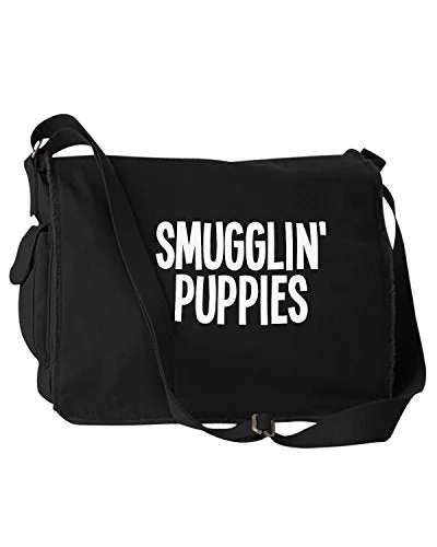 Messenger bag for laptop essentials-Funny Smugglin Puppies Dogs Black Canvas Messenger Bag