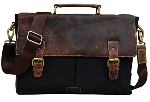 Messenger bag tough leather-Genuine Leather Vintage 15.6" Laptop Canvas Messenger Satchel Bag