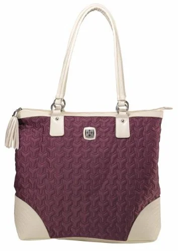 Grape Nylon Tote Bag With Tassel And Metal Badge