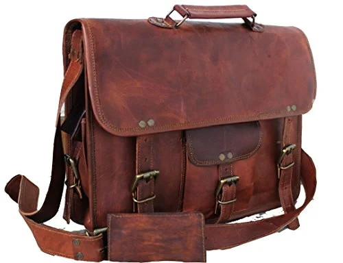 Briefcase with fun outings-Handmadecraft Leather Unisex Real Leather Messenger Bag For Laptop Briefcase Satchel ...