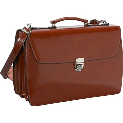 Briefcase with cool tones-Jack Georges Elements Collection Triple Gusset Flapover Laptop Leather Briefcase