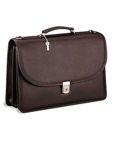 Briefcase with night trips-Jack Georges [Personalized Initials Embossing] Platinum Triple Gusset Flap Over Leather Briefcase in Brown