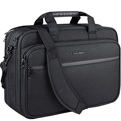 Briefcase with desk essentials-KROSER Laptop Bag Premium Laptop Briefcase Fits Up to 17.3 Inch Laptop Expandable Water-Repellent Shoulder Messenger Bag Computer Bag with RFID Pockets for Travel/Business/School/Men/Women-Black