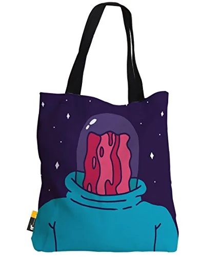 Large Retro Iconic Purple Tote Bag - Professor Bacon By Bigshot Robot | Ubu Republic