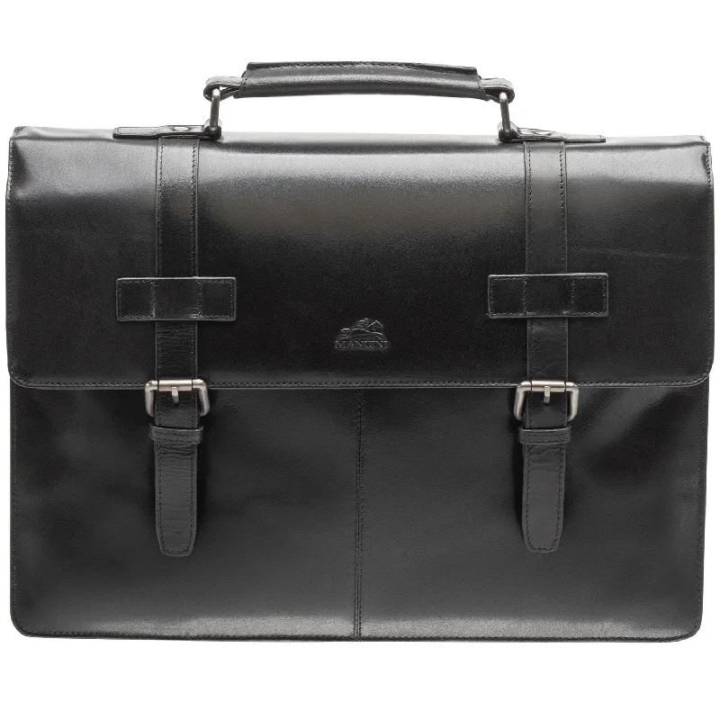 Briefcase with secure lids-Mancini BUFFALO Double Compartment Briefcase for 15.6” Laptop / Tablet