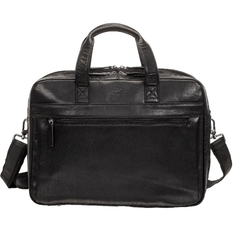 Briefcase with solid straps-Mancini BUFFALO Double Compartment Briefcase for Laptop and Tablet