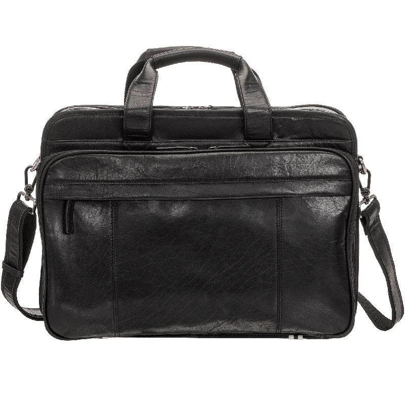 Briefcase with tech essentials-Mancini BUFFALO Double Compartment Top Zipper 15.6” Laptop / Tablet Briefcase