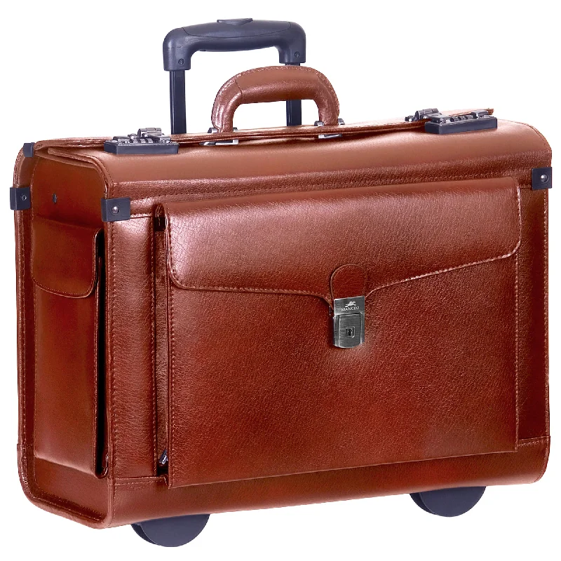 Briefcase with grid patterns-Mancini BUSINESS Collection Deluxe Leather Wheeled Catalog Case