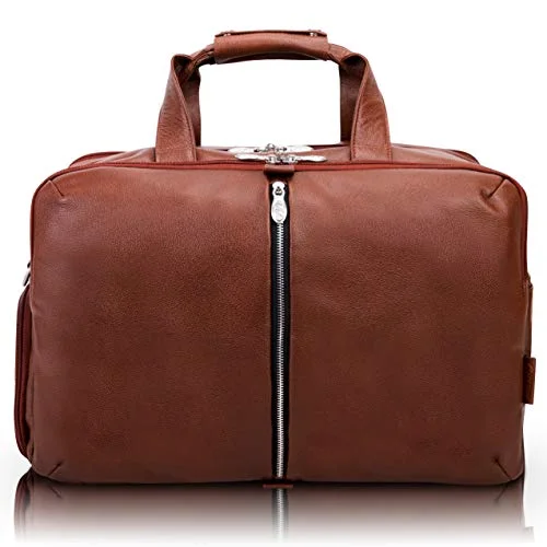 Duffel Bag luggage tag-McKleinUSA Avondale, Pebble Grain Calfskin Leather, 22" Leather, Triple Compartment, Carry-All, Travel, Laptop Duffel, Brown (18904)