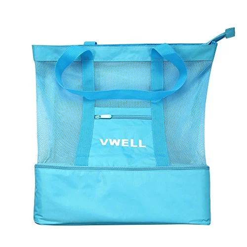 Mesh Beach Bag Insulated Picnic Cooler Beach Tote Bag With Zipper Top By Vwell