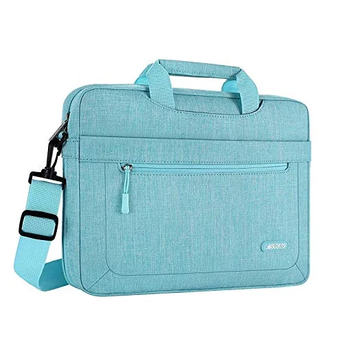 Briefcase with big paddings-MOSISO Laptop Shoulder Bag Compatible with MacBook Pro 16 A2141/Retina 15 A1398, 15-15.6 inch Notebook, Polyester Messenger Carrying Briefcase Sleeve with Adjustable Depth at Bottom, Hot Blue