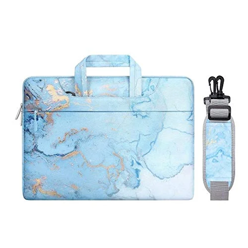 Briefcase with deep tones-MOSISO Laptop Shoulder Bag Compatible with MacBook Pro/Air 13 inch, 13-13.3 inch Notebook Computer, Polyester Watercolor Marble Carrying Briefcase Sleeve, Turquoise