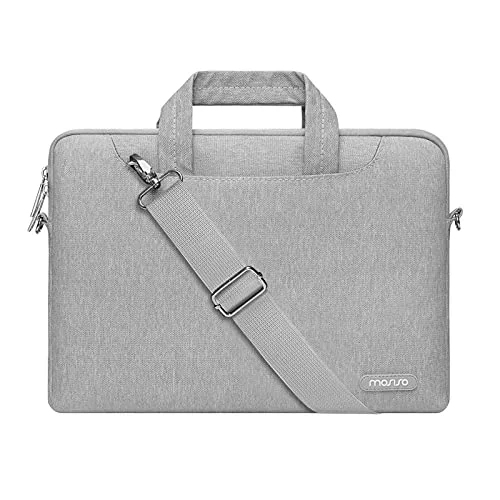 Briefcase with strong seams-MOSISO Laptop Shoulder Messenger Bag Compatible with MacBook Pro/Air 13 inch, 13-13.3 inch Notebook Computer, Polyester Briefcase Sleeve with Back Zipper Pocket&Trolley Belt, Gray