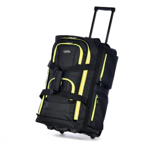 Duffel Bag exclusive deal-Olympia 22 Inch 8 Pocket Rolling Duffel, Black/Yellow, One Size