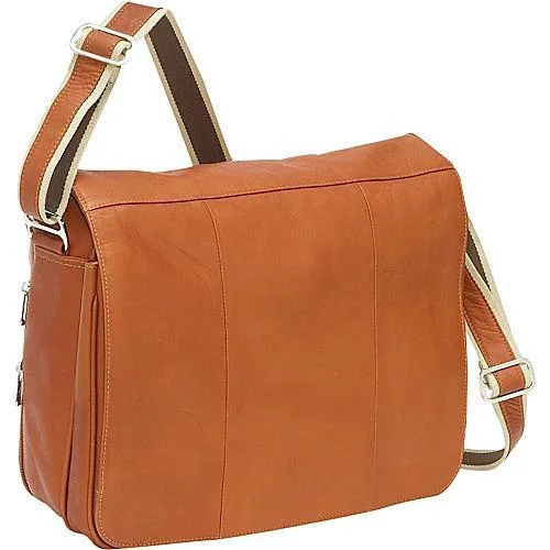 Messenger bag with large leather-Piel Leather Expandable Messenger Bag