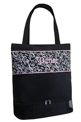 Sassi Designs Girl'S Damask Print Shoe Compartment Dance Tote Bag