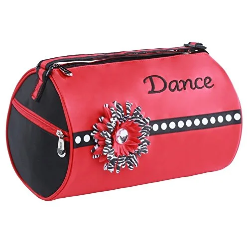 Duffel Bag California sun-Sassi Designs Girls Red "Dance" Flower Fully Lined Scarlet Small Roll Duffel