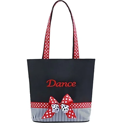 Sassi Designs Red White "Dance" Grosgrain Ribbon Trim Mindy Small Dance Tote