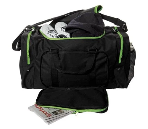 Duffel Bag Louisiana spice-Sassi Designs Team Black 24" Duffel Bag With Green Zipper Trim