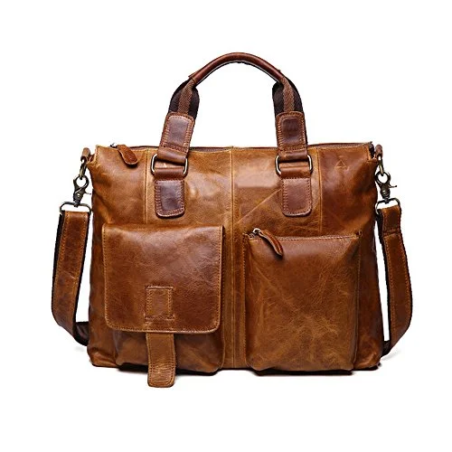 Briefcase with bold clasps-Sealinf Men'S Retro Leather Handbag/Shoulder Bag Business Laptop Briefcase (Light Brown)