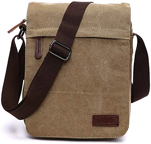 Messenger bag with comfy straps-Sechunk Middle Vintage Canvas Messenger Cross body bag Shoulder bag (m_Khaki, middle)