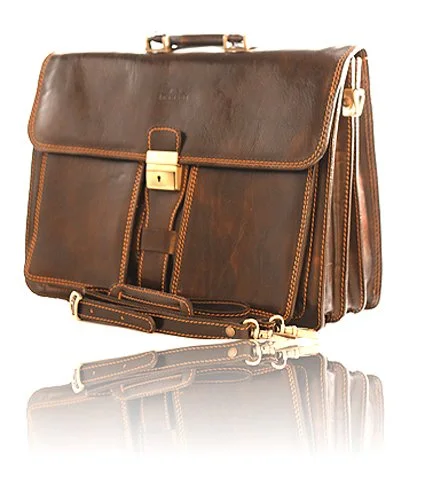 Briefcase with outdoor gear-Timmari-"Oak" Italian Leather Business Briefcase