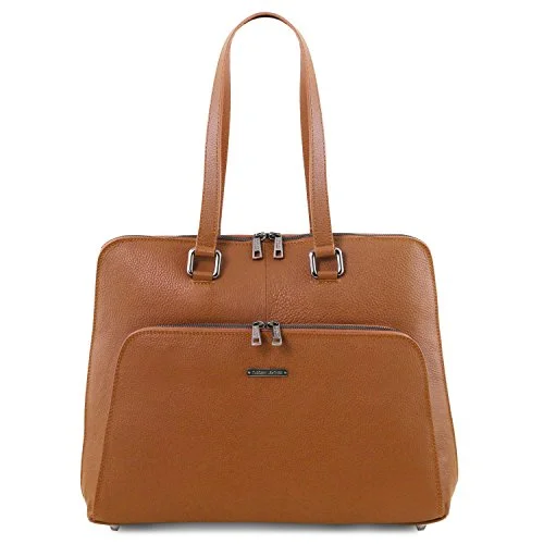 Briefcase with tough hooks-Tuscany Leather Lucca Tl Smart Business Bag In Soft Leather For Women Cognac Leather Briefcases