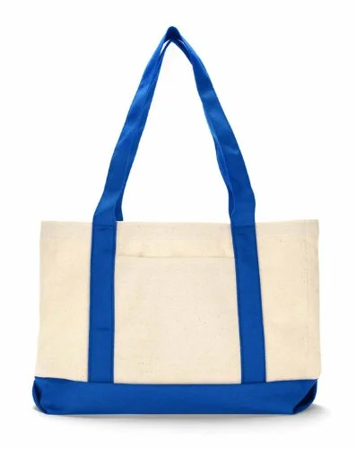 Ultraclub 8869 Uc 11Oz Cottn Canvas Tote - Natural/ Royal - One