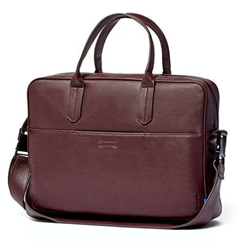 Briefcase with wild hues-Uri Minkoff Arthur Briefcase, Soft Napa Leather, Aubergine W/ Black Twill Lining